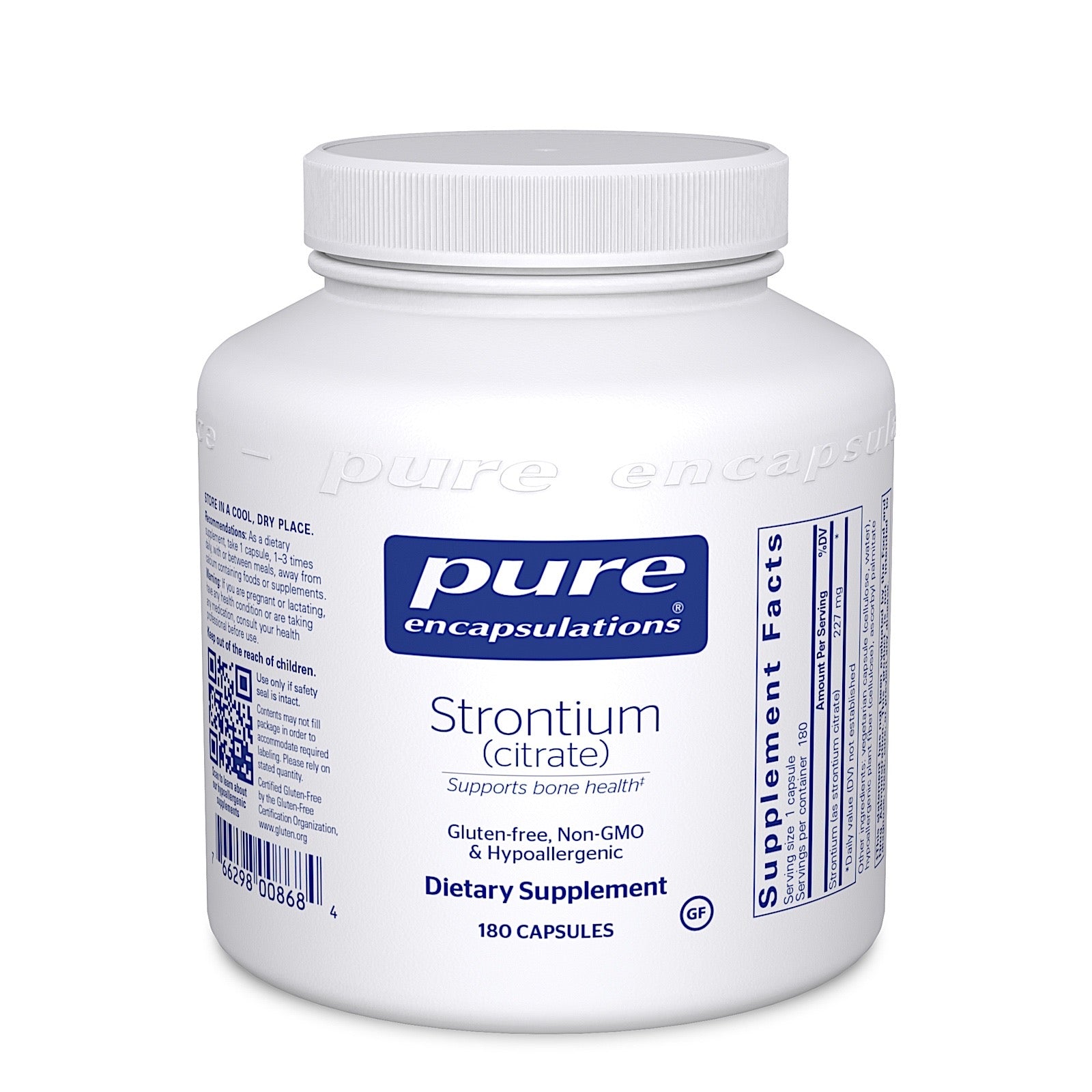 Pure Encapsulations, Strontium Citrate 227 mg, 180 Capsules UPC 766298008684 | HiLife Vitamins